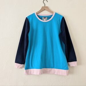 Lands’ End Women’s Blue & Pink Serious Sweats Colorblock Sweatshirt Medi…